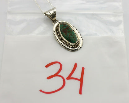 Navajo Necklace .925 Silver Green Turquoise Signed AE C.1980's