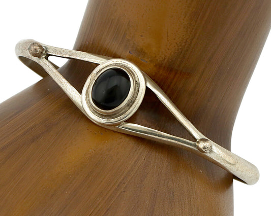 Navajo Bracelet .925 Silver Natural Black Onyx Native American Artist C.90's