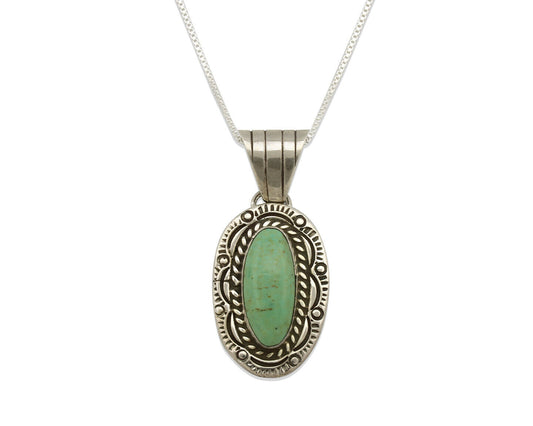 Navajo Necklace .925 Silver Green Turquoise Signed JP C.1980's