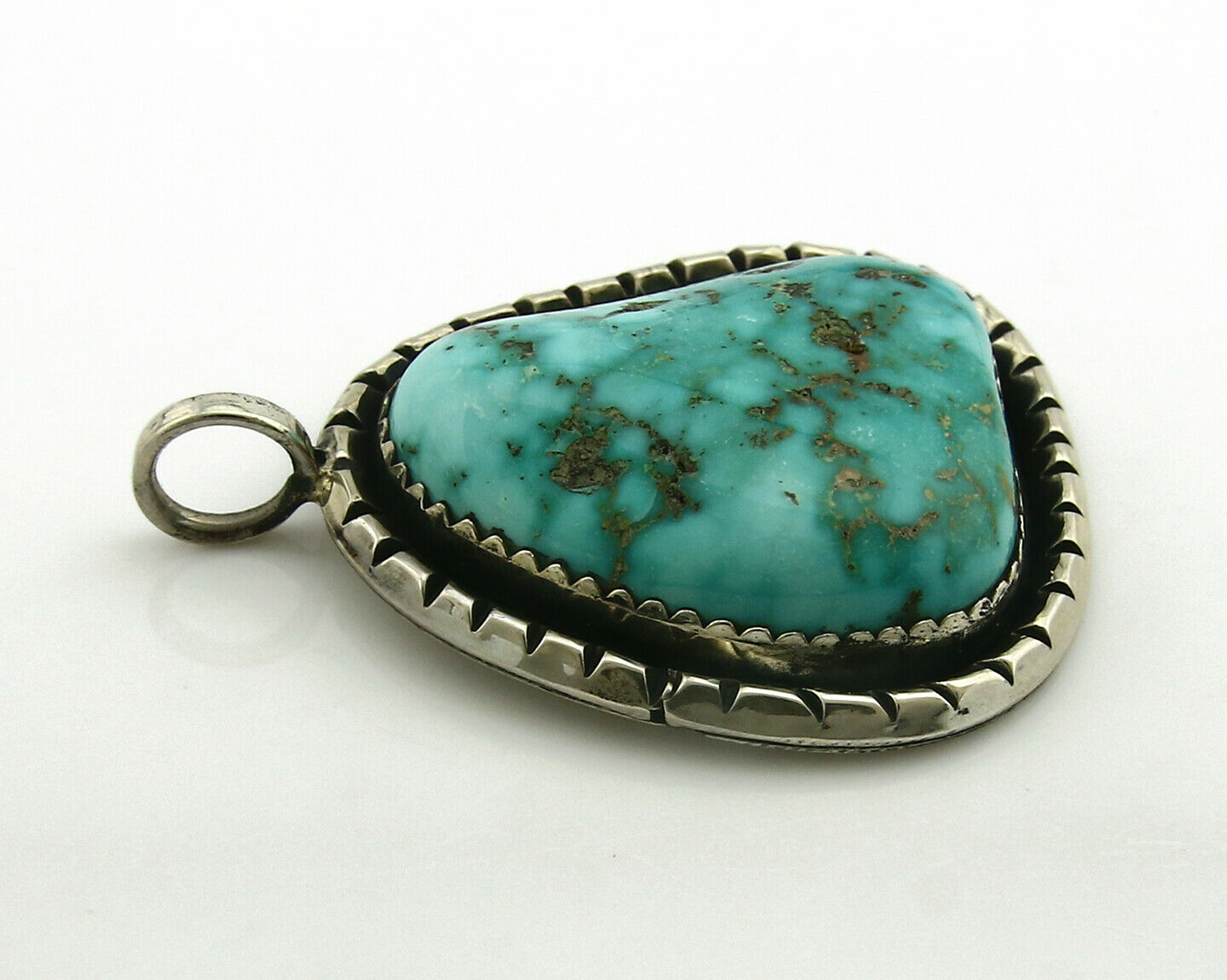 Navajo Pendant .925 Silver Kingman Turquoise Signed Artist Yazzie C.80's