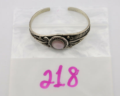 Navajo Bracelet .925 Silver Natural Pink Mussel Native American C.90's