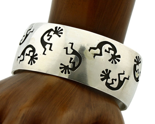 Navajo Bracelet .925 Silver Overlay Kokopelli Signed Artist YM C.80's
