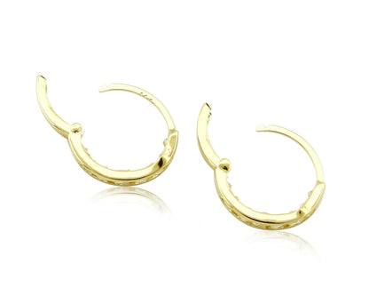 14k Solid Yellow Gold Huggie Earrings 3mm x 16mm Hoop Earrings With CZ