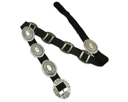 Navajo Concho Belt .925 Silver Hand Stamped Artist Tc Singer C.80's