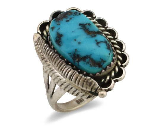 Navajo Ring .925 Silver Sleeping Beauty Turquoise Native American Artist C.80's