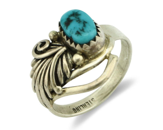 Navajo Ring .925 Silver Sleeping Beauty Turquoise Native Artist C.80's