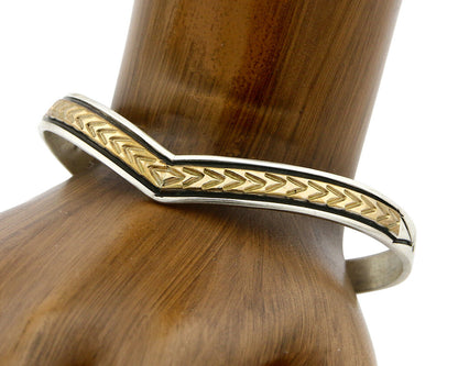 Navajo Bracelet .925 SOLID Silver & 12k Gold Plated Signed Artist RL C.80's