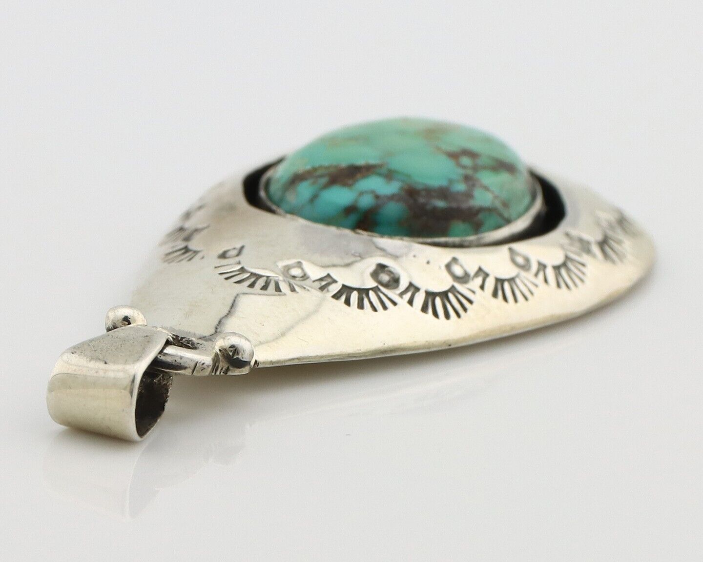 Navajo Pendant 925 Silver Natural Turquoise Artist Signed MC C.80's