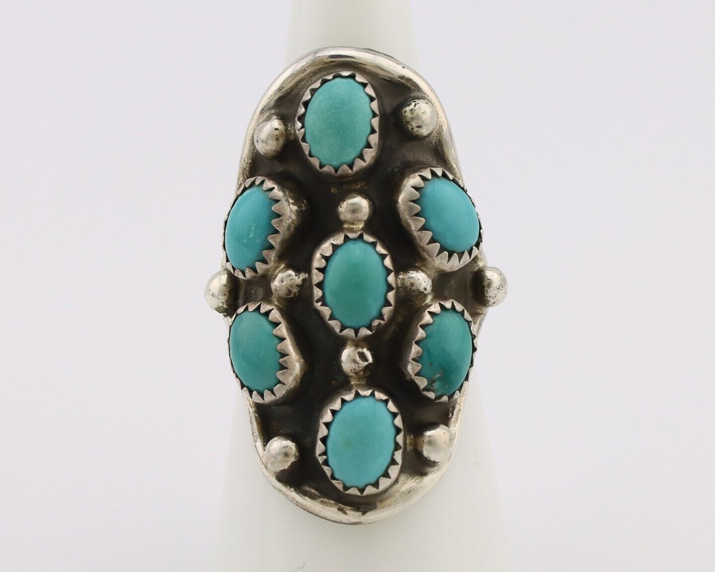 Navajo Ring .925 Silver Natural Blue Turquoise Artist Signed L Henderson C.80's