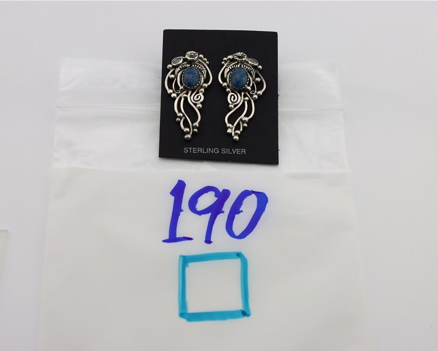 Navajo Earrings 925 Silver Natural Mined Denim Lapis Native American Artist C90s
