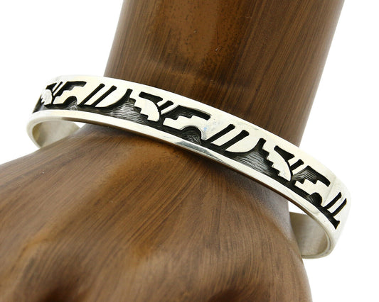 Navajo Bracelet .925 SOLID Silver Signed Artist RC Overlay Design C.90's