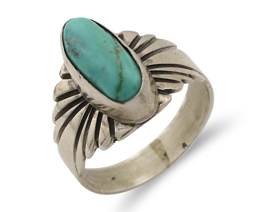 Navajo Ring 925 Silver Natural Blue Turquoise Artist Signed Pictograph C.80's