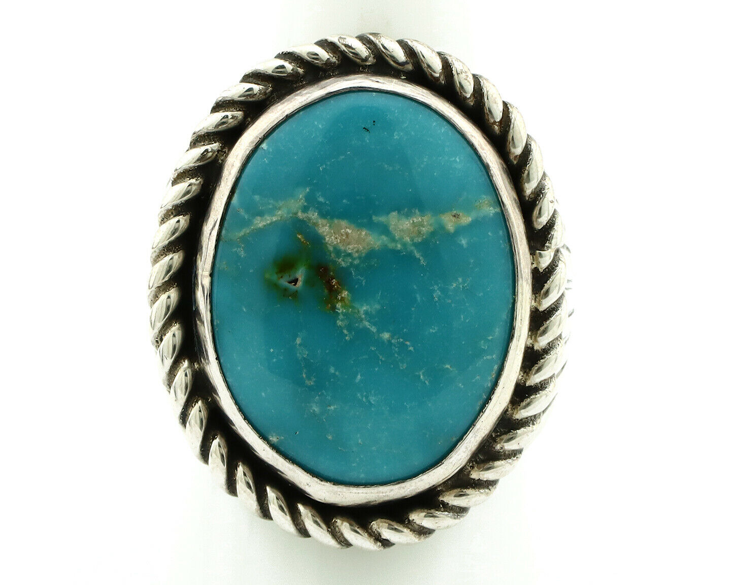 Navajo Ring .925 Silver Morenci Turquoise Artist Signed DZ C.80's