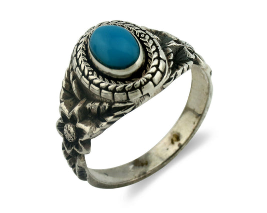 Navajo Ring .925 Silver Natural Blue Turquoise Native American Artist C.80's