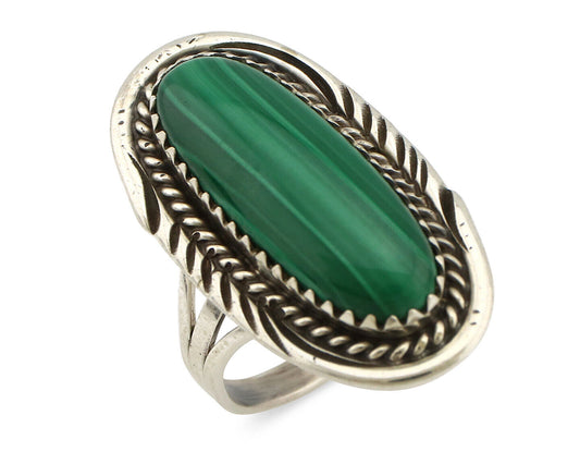 Navajo Ring 925 Silver Natural Malachite Artist Signed William Denetdale C.80's