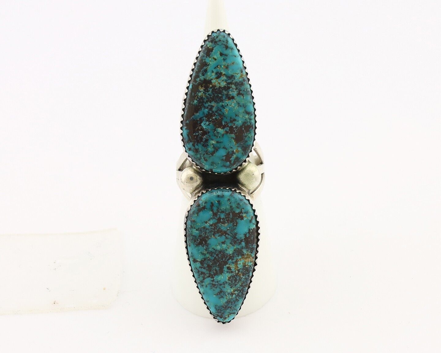 Navajo Ring 925 Silver Black & Blue Turquoise Artist Signed LTB C.80's