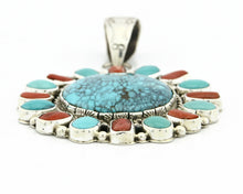 Navajo Pendant .925 Silver Natural Turquoise & Coral Signed Artist BP C.80's