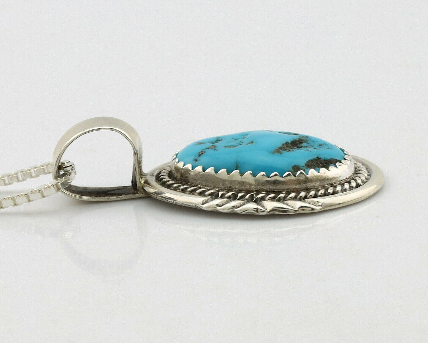 Navajo Necklace .925 Silver Morenci Turquoise Signed Anna Begay C.1980's