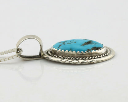 Navajo Necklace .925 Silver Morenci Turquoise Signed Anna Begay C.1980's