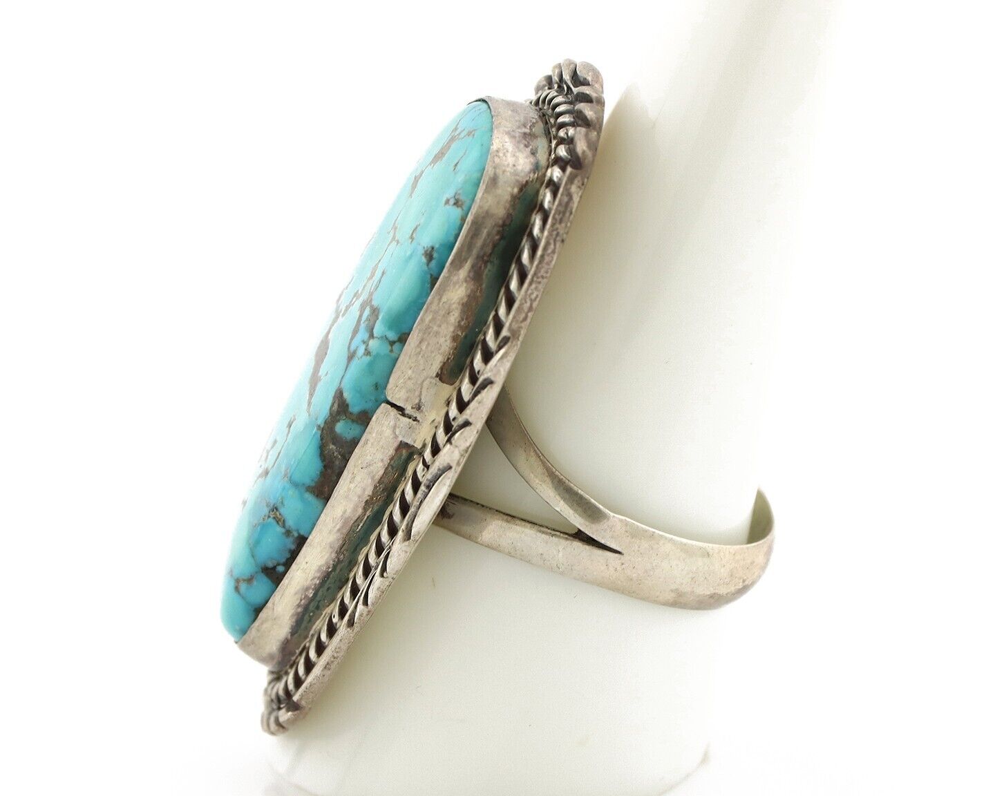 Navajo Ring 925 Silver Blue Spiderweb Artist Signed Billy Eagle C.80s