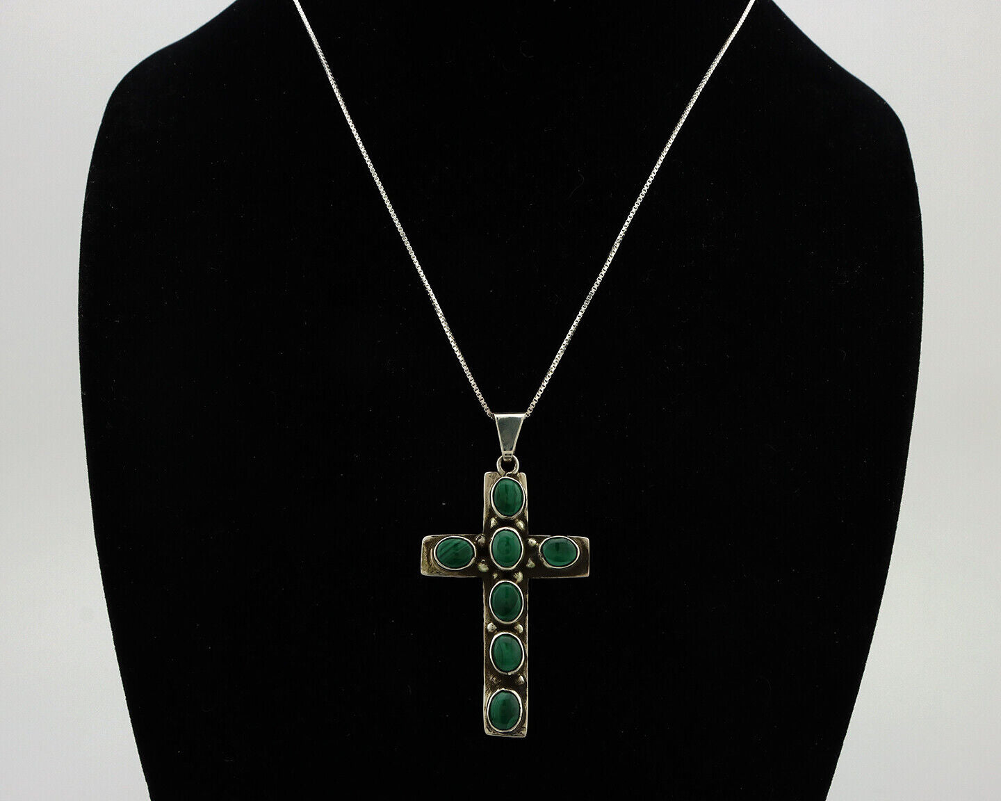 Navajo Cross Necklace 925 Silver Malachite Artist Signed C Montoya C.80's