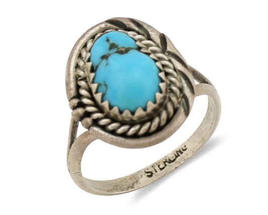 Navajo Ring .925 Silver Sleeping Beauty Turquoise Artist Signed BW C.80's