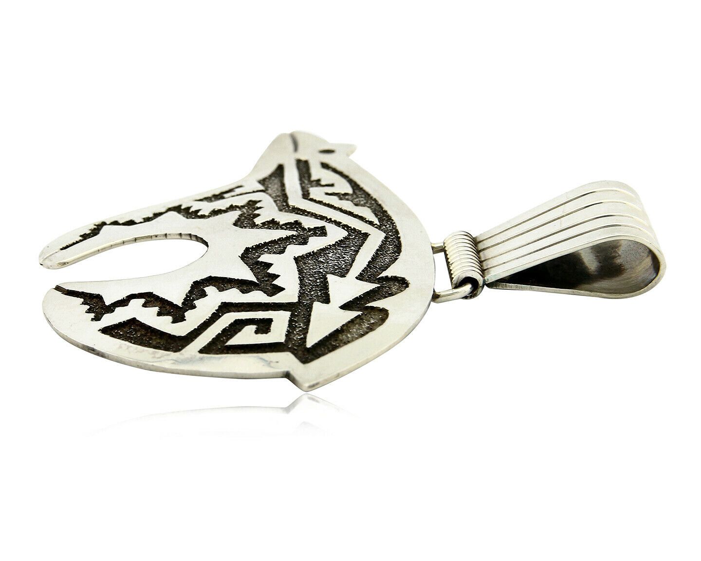 Navajo Spirit Bear Pendant SOLID .925 Silver Overlay Signed Artist R Singer C80s