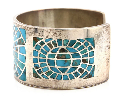 Navajo Bracelet .925 Silver Blue Arizona Turquoise Signed WH C.80's