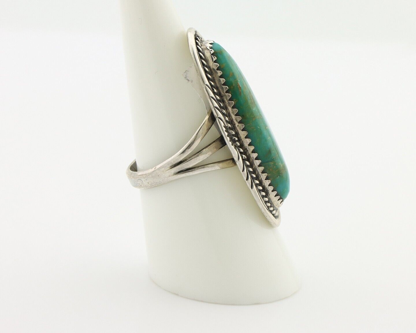 Navajo Ring .925 Silver Blue Gem Turquoise Artist Signed USA C.80's