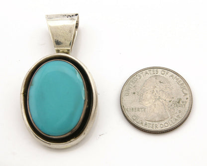 Navajo Pendant .925 Silver Blue Southwest Turquoise Signed Artist V C.80's