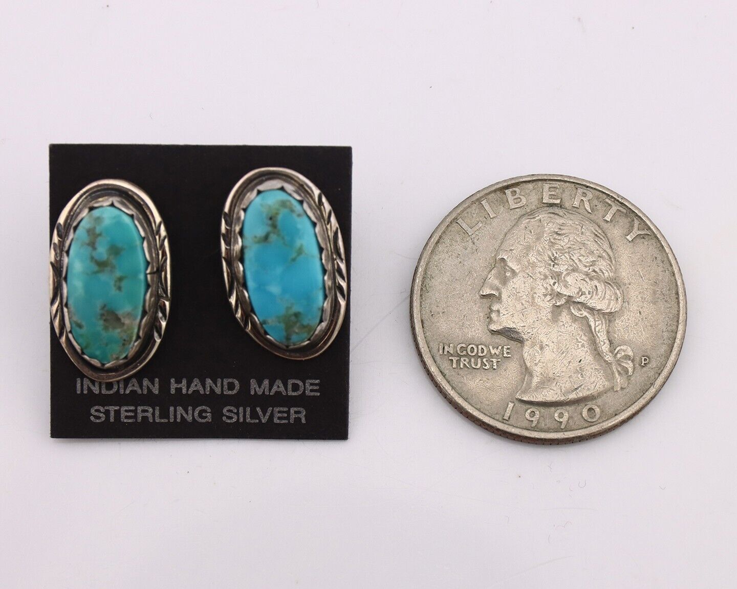 Navajo Earrings 925 Silver Natural Blue Turquoise Native American Artist C.90's