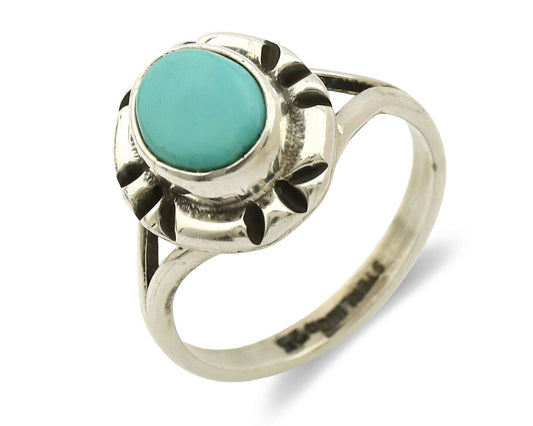 Navajo Ring .925 Silver Kingman Turquoise Artist Signed Gecko C.90's