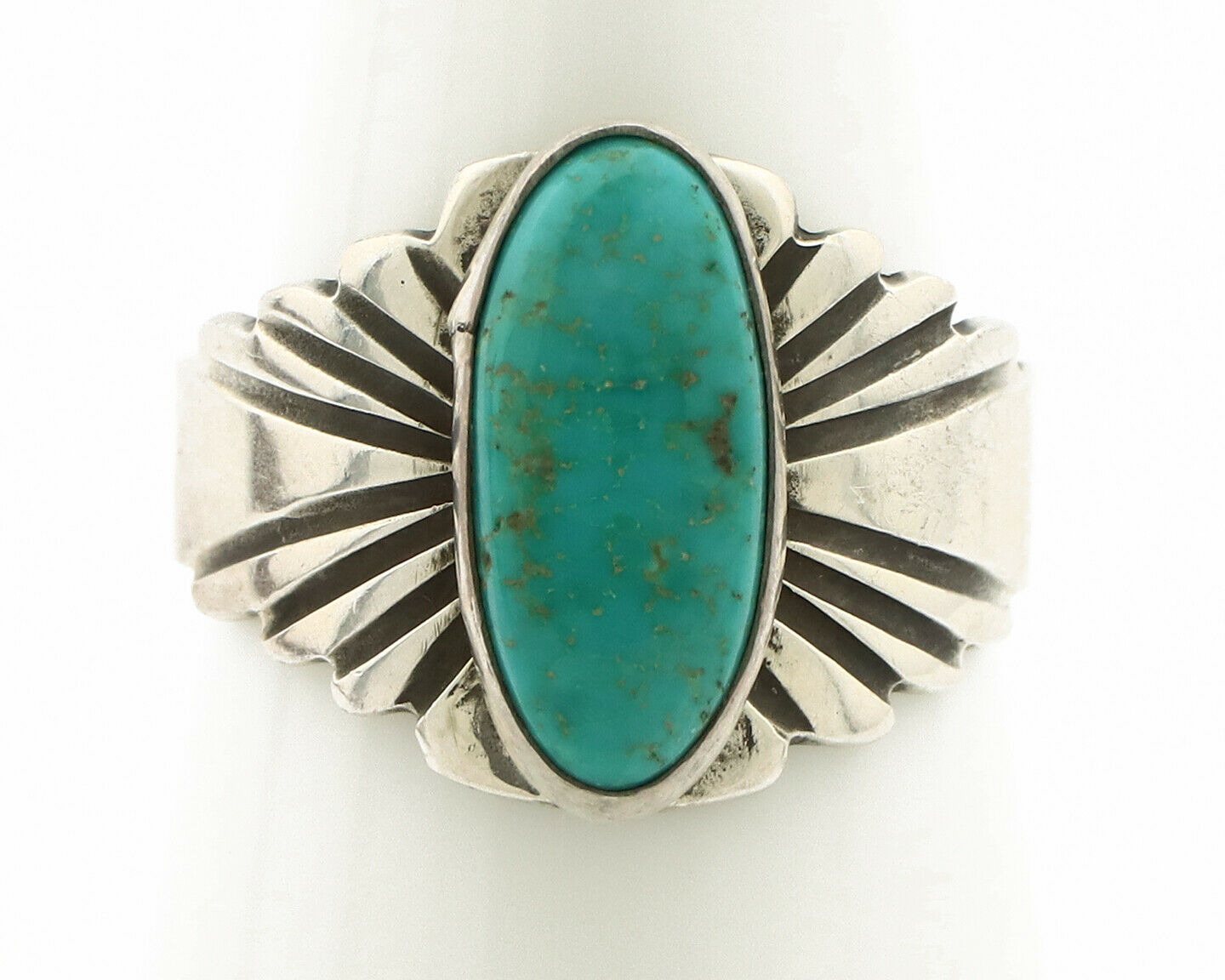 Navajo Ring .925 Silver Kingman Turquoise Artist Signed Apache C.80's