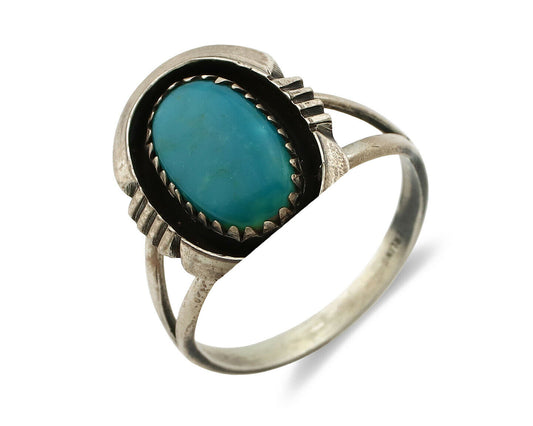 Navajo Ring .925 Silver Nevada Turquoise Native American Artist C.1980's