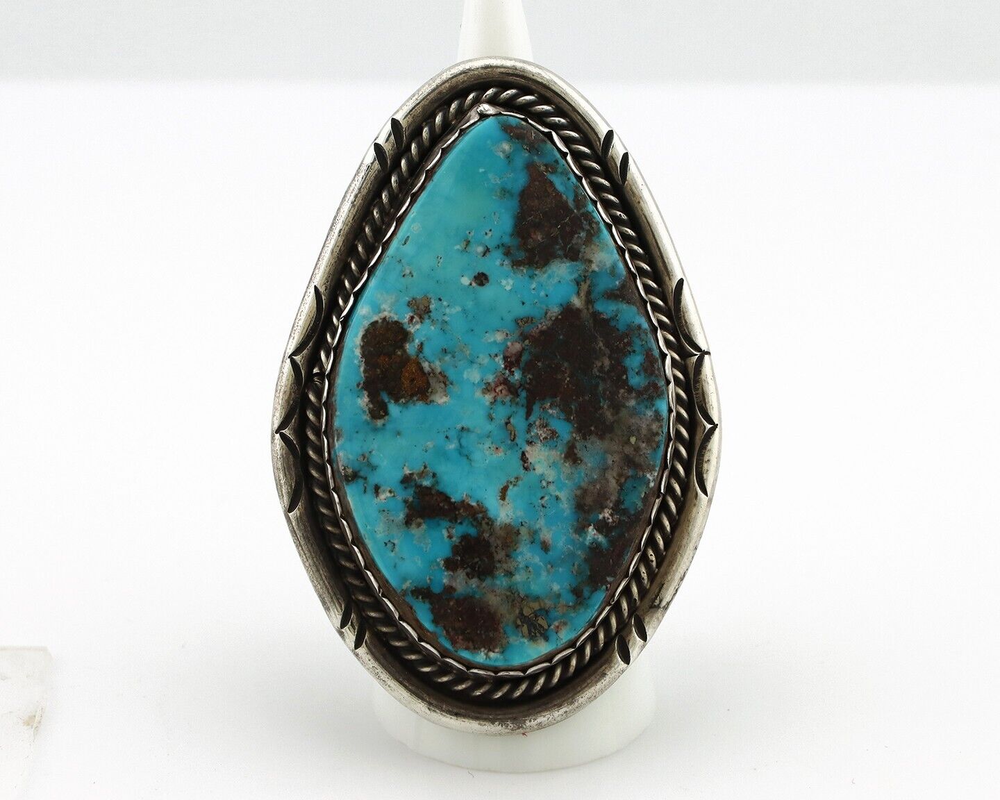 Navajo Ring 925 Silver Morenci Turquoise Artist Signed PLATERO C.80s