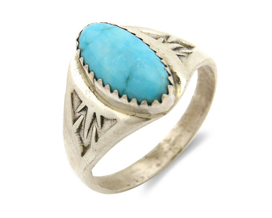 Zuni Ring .925 Silver Kingman Turquoise Hand Stamped Native American C.80's