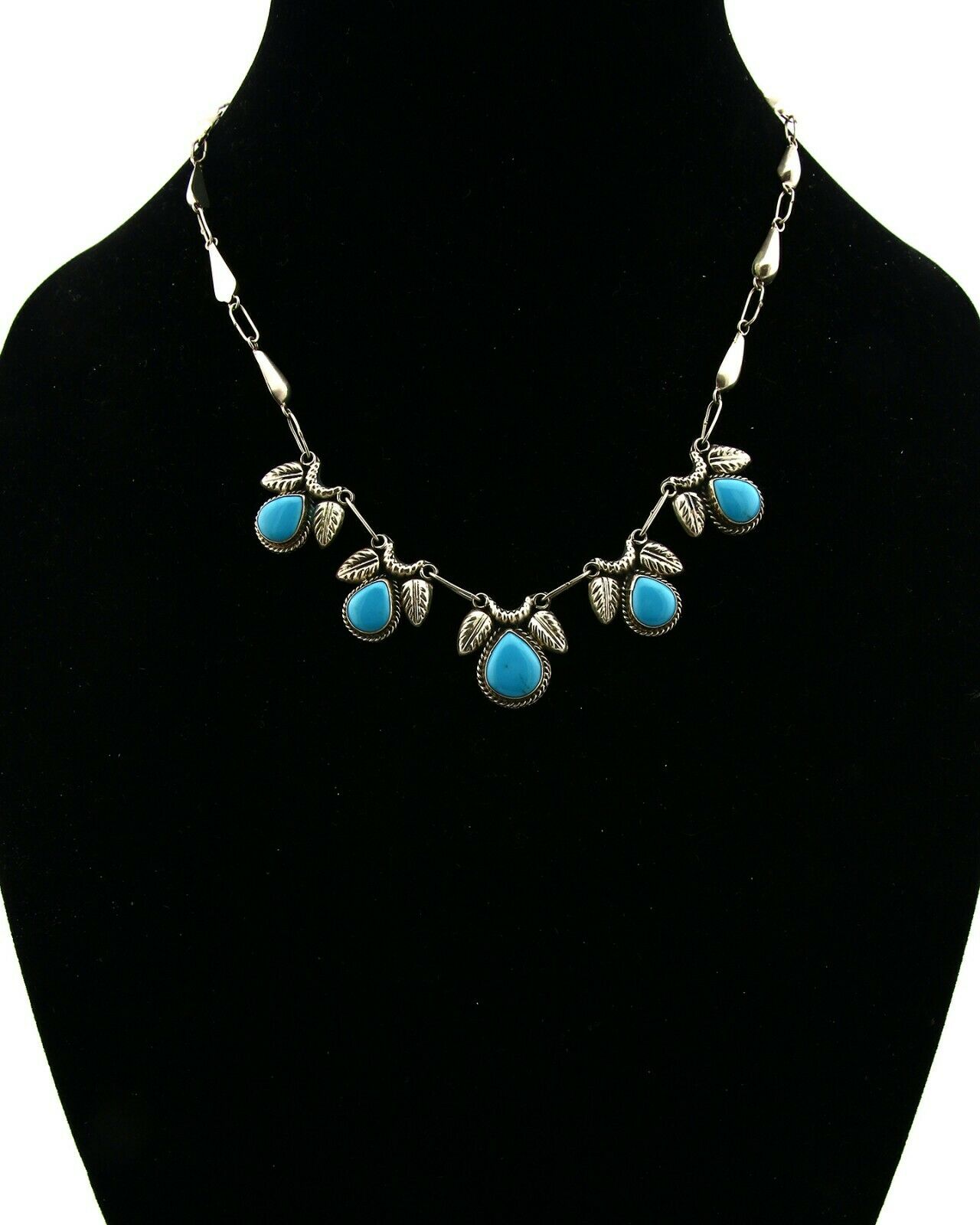 Women's Turquoise Necklace .925 Silver Taxo Mexico Signed GCOI Circa 1980's