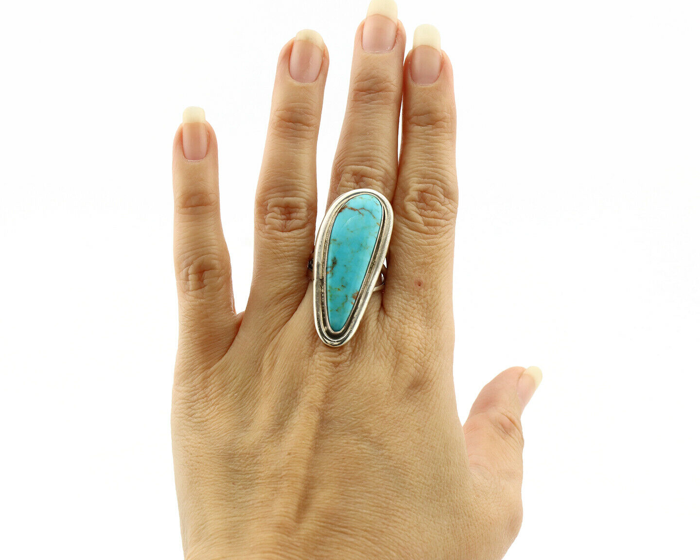 Navajo Ring .925 Silver Kingman Turquoise Signed Doug Zachary C.1980's