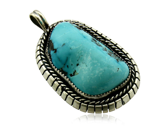 Navajo Pendant .925 Silver Kingman Turquoise Signed Artist Tom Willeto C.80's