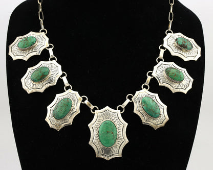 Navajo Necklace .925 Silver Crescent Valley Turquoise Signed PM C.80's