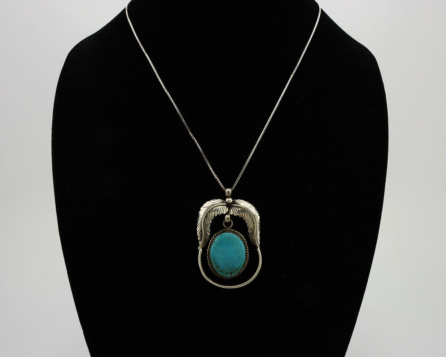 Navajo Necklace .925 Silver Kingman Turquoise Artist Signed Sun Rise C.80's