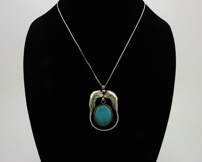 Navajo Necklace .925 Silver Kingman Turquoise Artist Signed Sun Rise C.80's