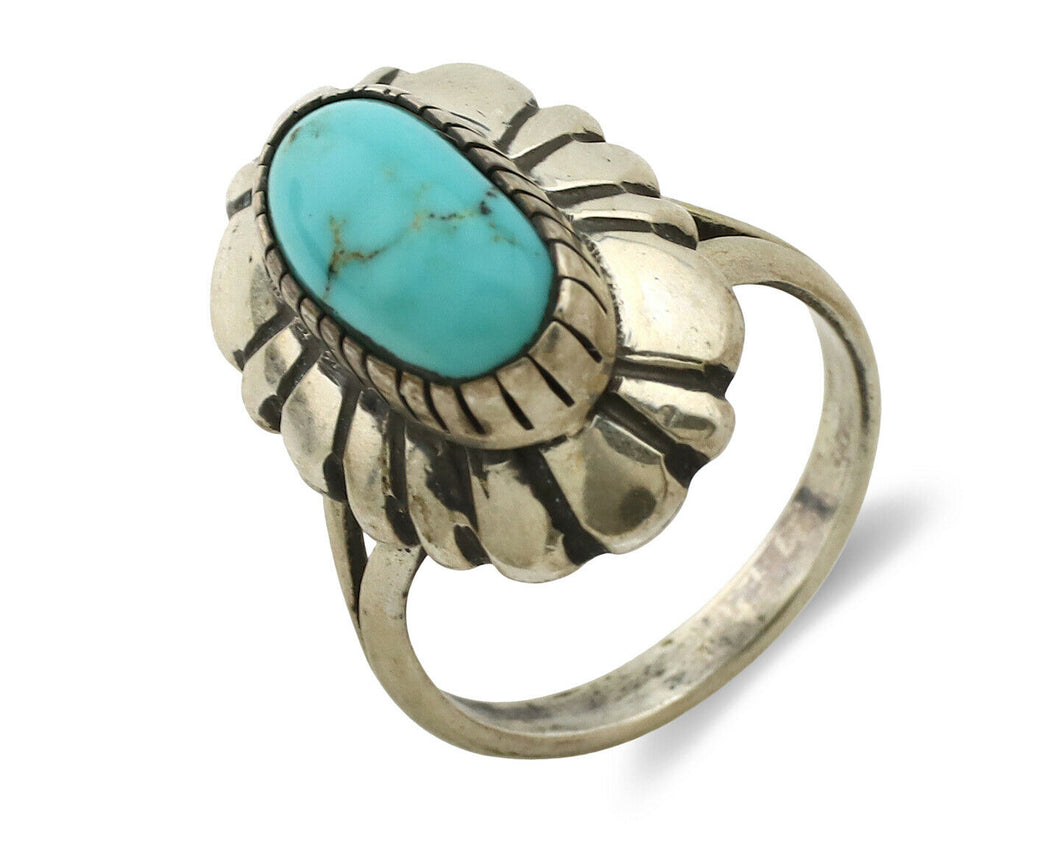 Navajo Ring .925 Silver Natural Mined Turquoise Artist Signed M Montoya C.80's