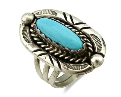 Navajo Ring .925 Silver Blue Turquoise Artist Signed V&N EDSITTY C.80's