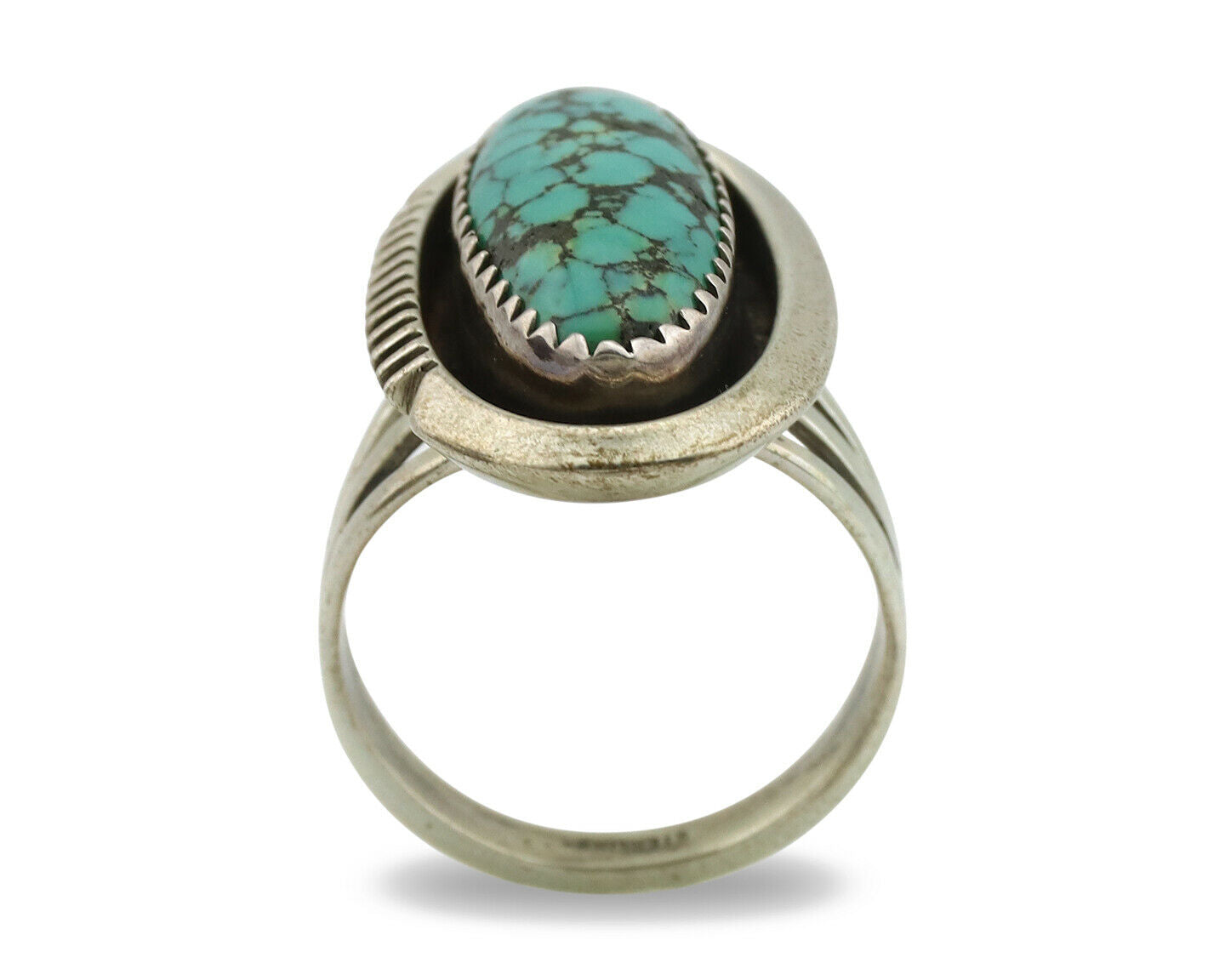 Navajo Ring .925 Silver Spiderweb Turquoise Native American Artist C.1980's