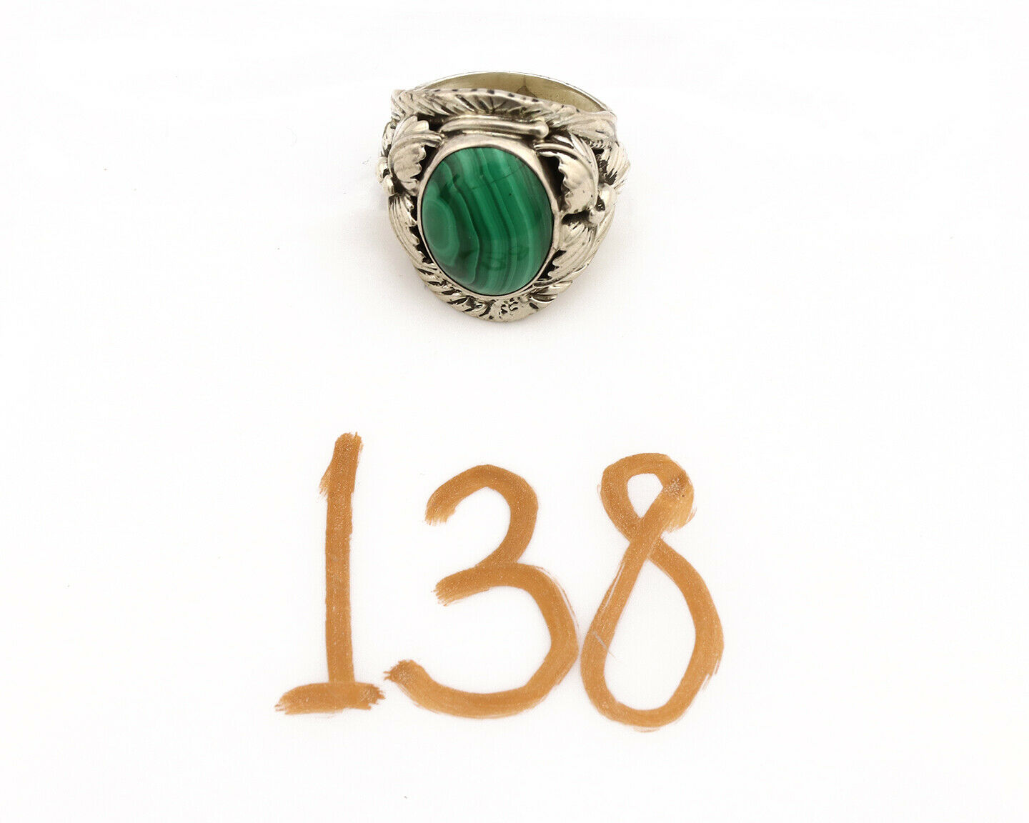 Navajo Ring .925 Silver Natural Green Malachite Artist Signed C.1980's