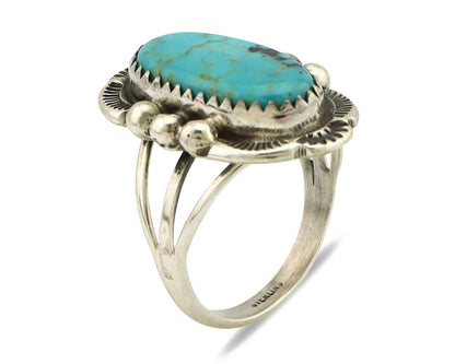 Navajo Ring .925 Silver Kingman Turquoise Artist Signed A C.1980's