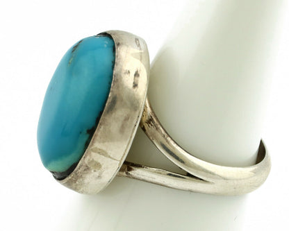 Navajo Ring .925 Silver Natural Blue Turquoise Signed Apache C.80's