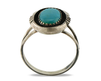 Navajo Ring .925 Silver Nevada Turquoise Native American Artist C.1980's