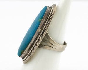Navajo Ring 925 Silver Nevada Blue Turquoise Artist Signed D Zachary C.80s